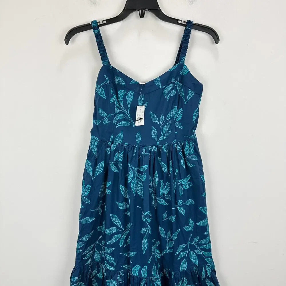 J.Crew Petite Poplin Corset Midi Dress Cotton Tropical Blue Vacation 0P NWT - Picture 6 of 12